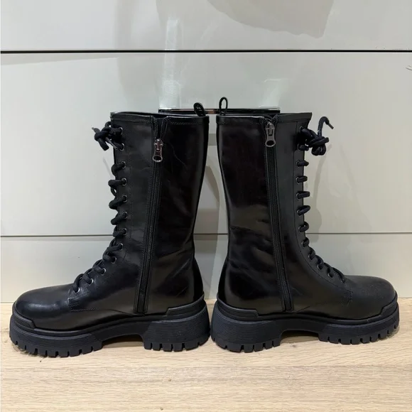 L'INTERVALLE Leather Black Lace-Up Platform Combat Boots - size 37 - Picture 3 of 6